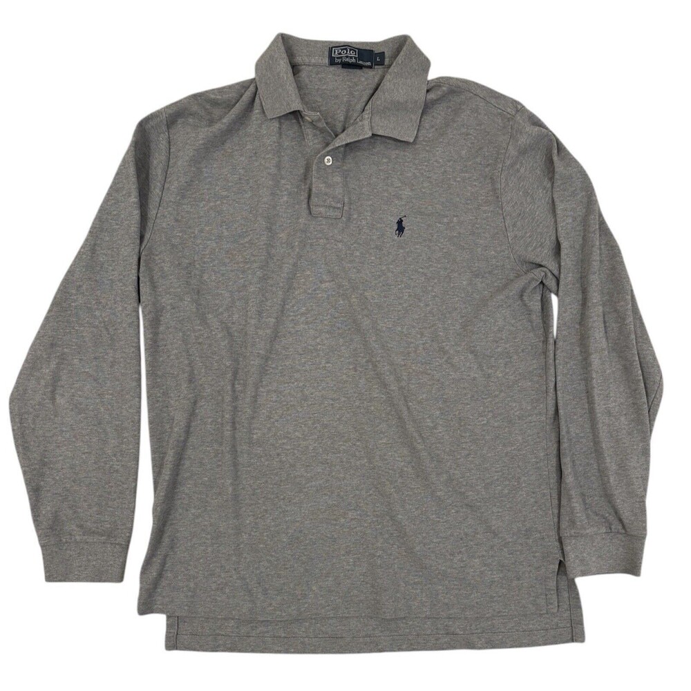 Polo Ralph Lauren Long Sleeve Men’s Polo Shirt Long Sleeve Gray Sz L Logo